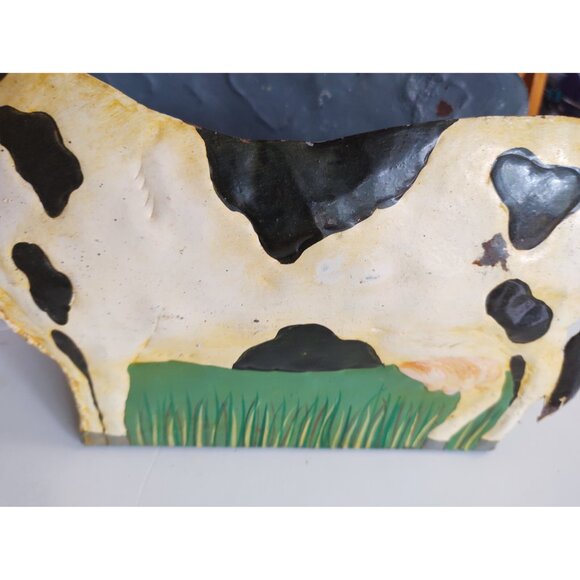 Vintage Hand Made Cow Tin Art Planter Box 12 1/2" long x 9" tall x 5.5" wide - Picture 11 of 14